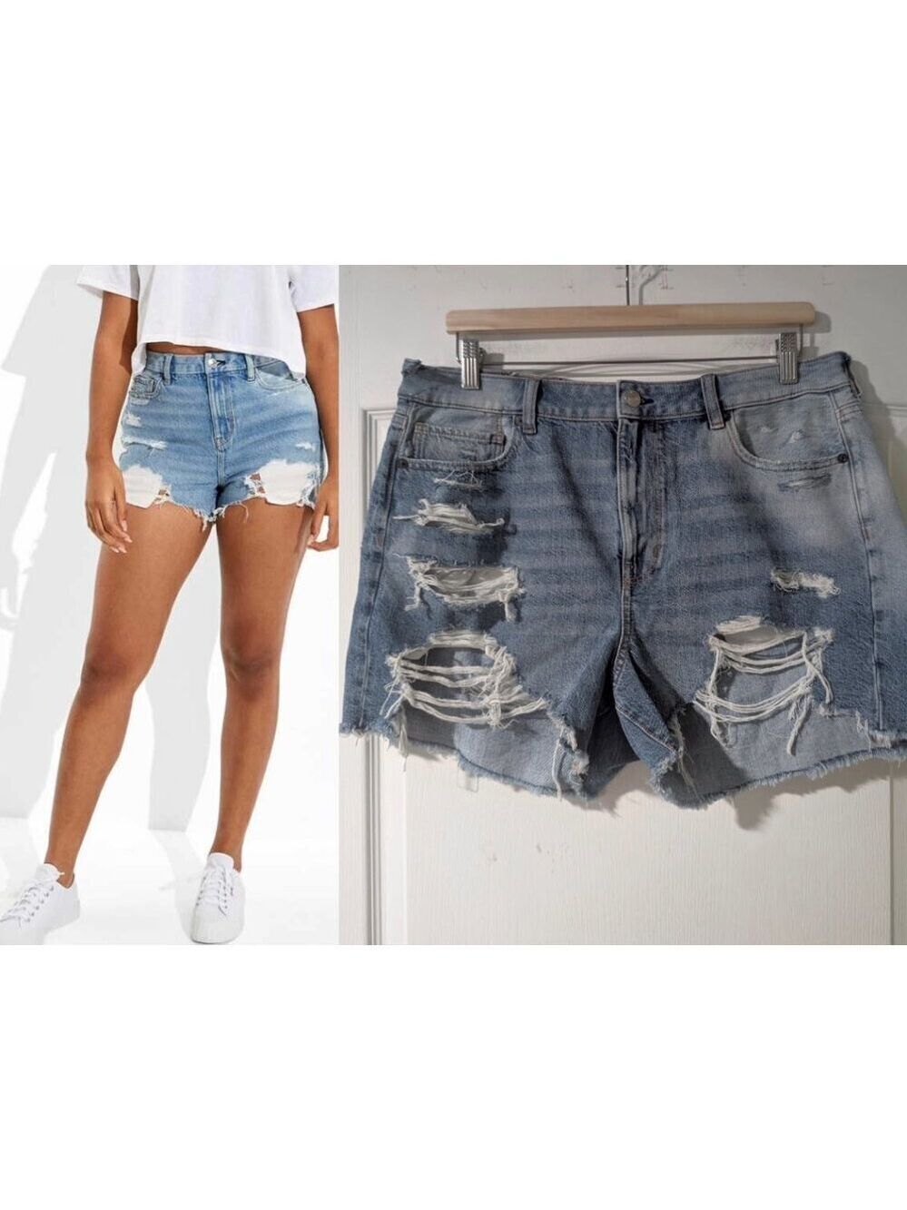 (Flaws) NWT AE | Distressed Mom Shorts in light blue